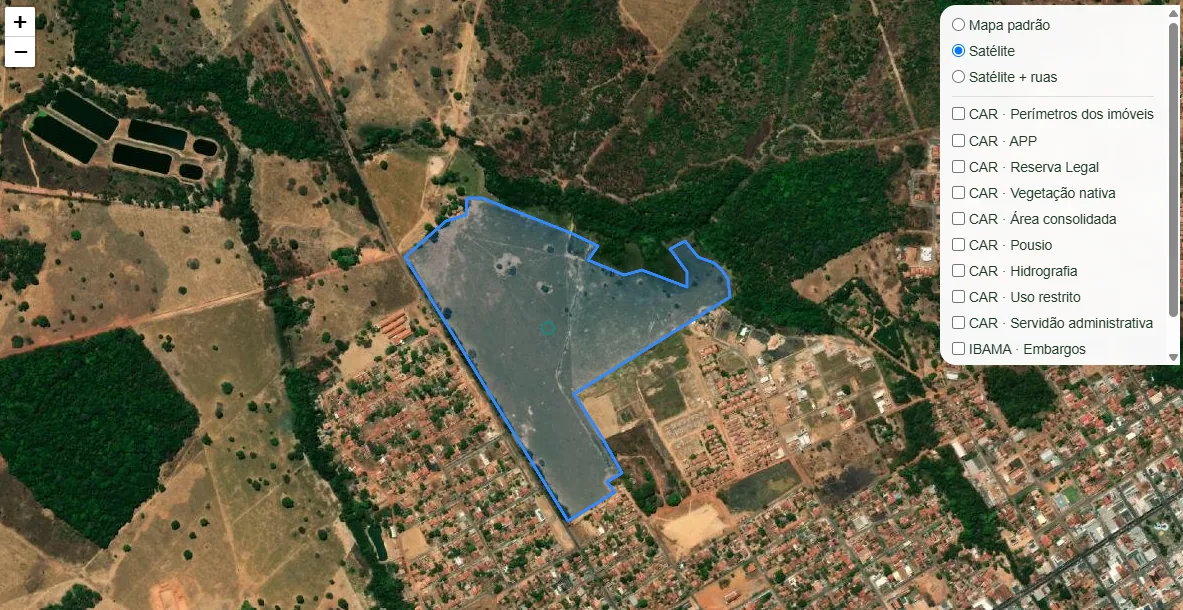 Exemplo de mapa de imóvel rural com perímetro CAR destacado